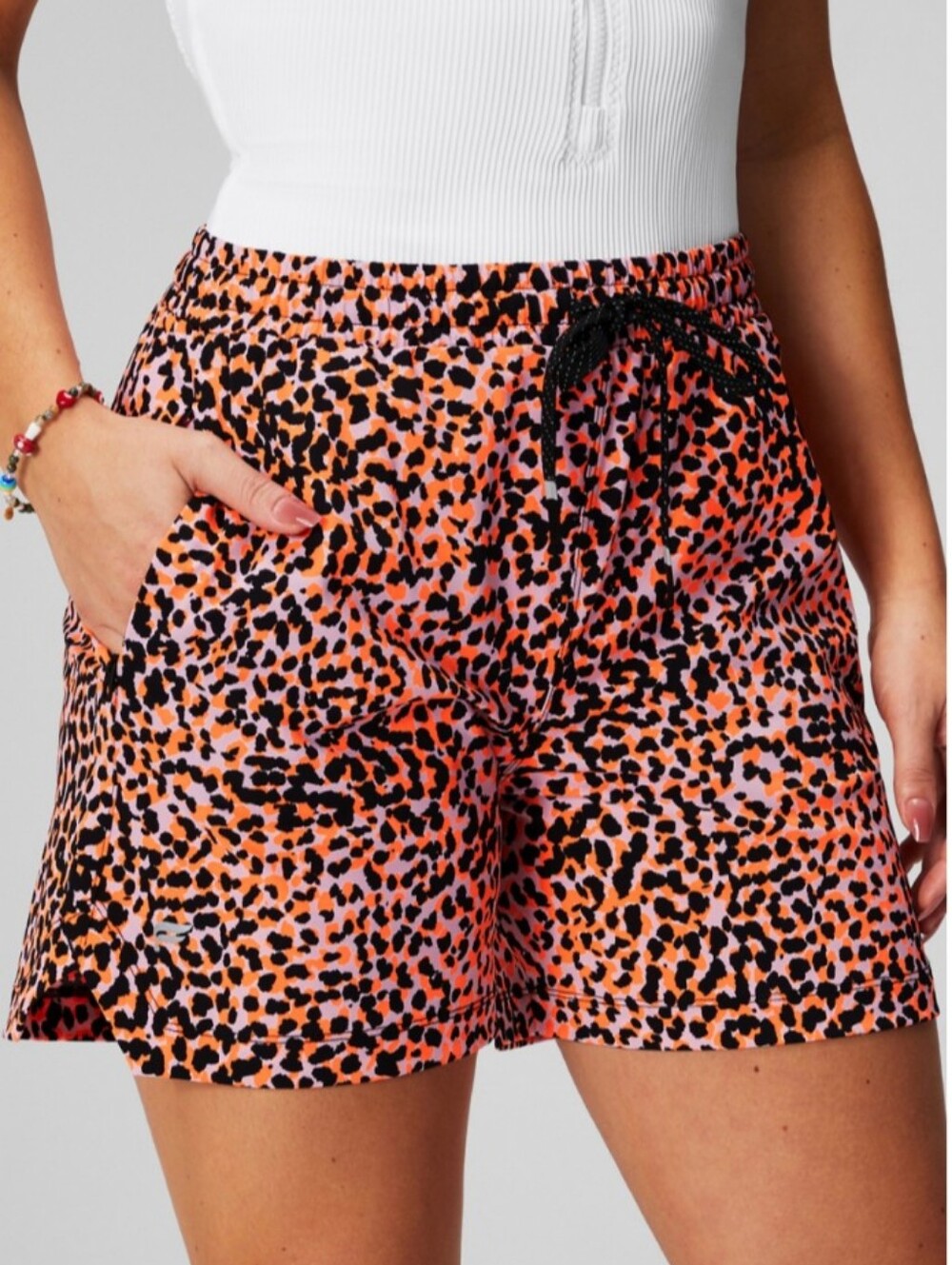 Nwt! Fabletics The One 5'' Shorts, Flash Orange Safari Spots